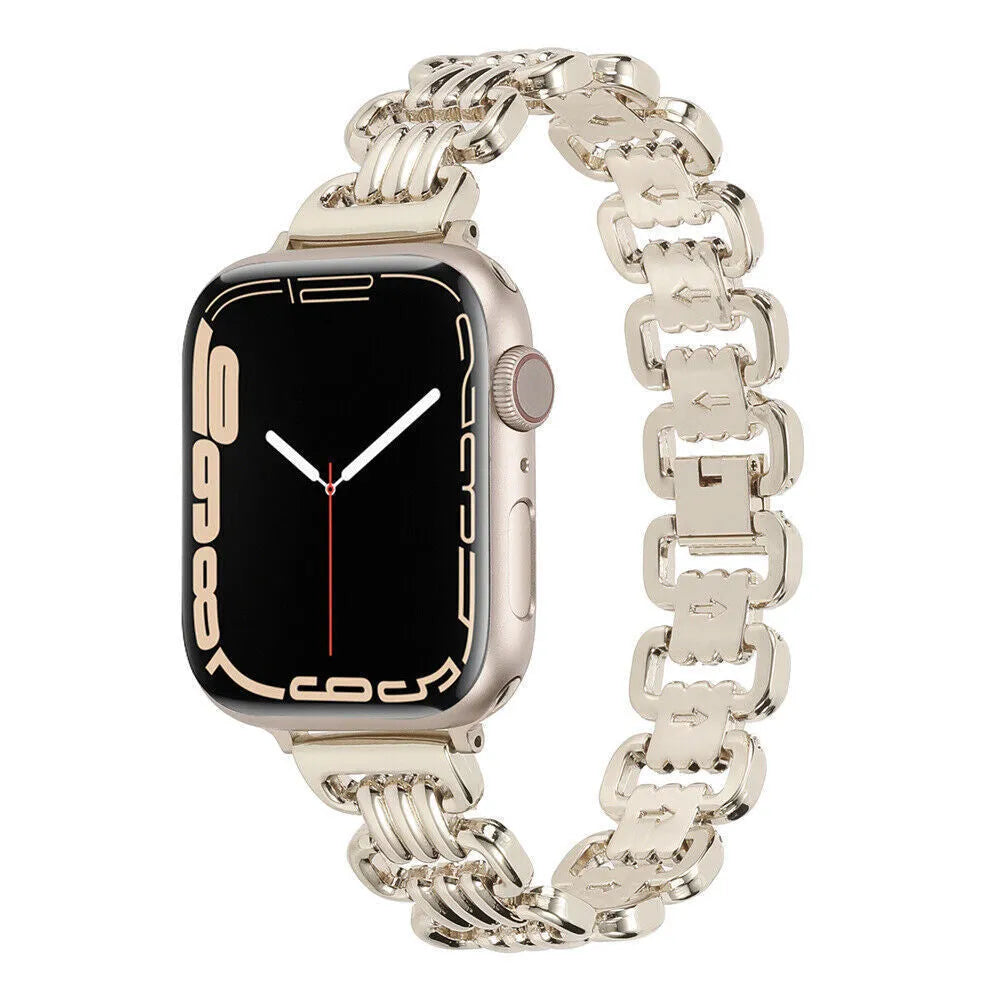 Alloy metal ladies watch bracelet for Apple Watch in silver, black, gold, rose gold, starlight colours.