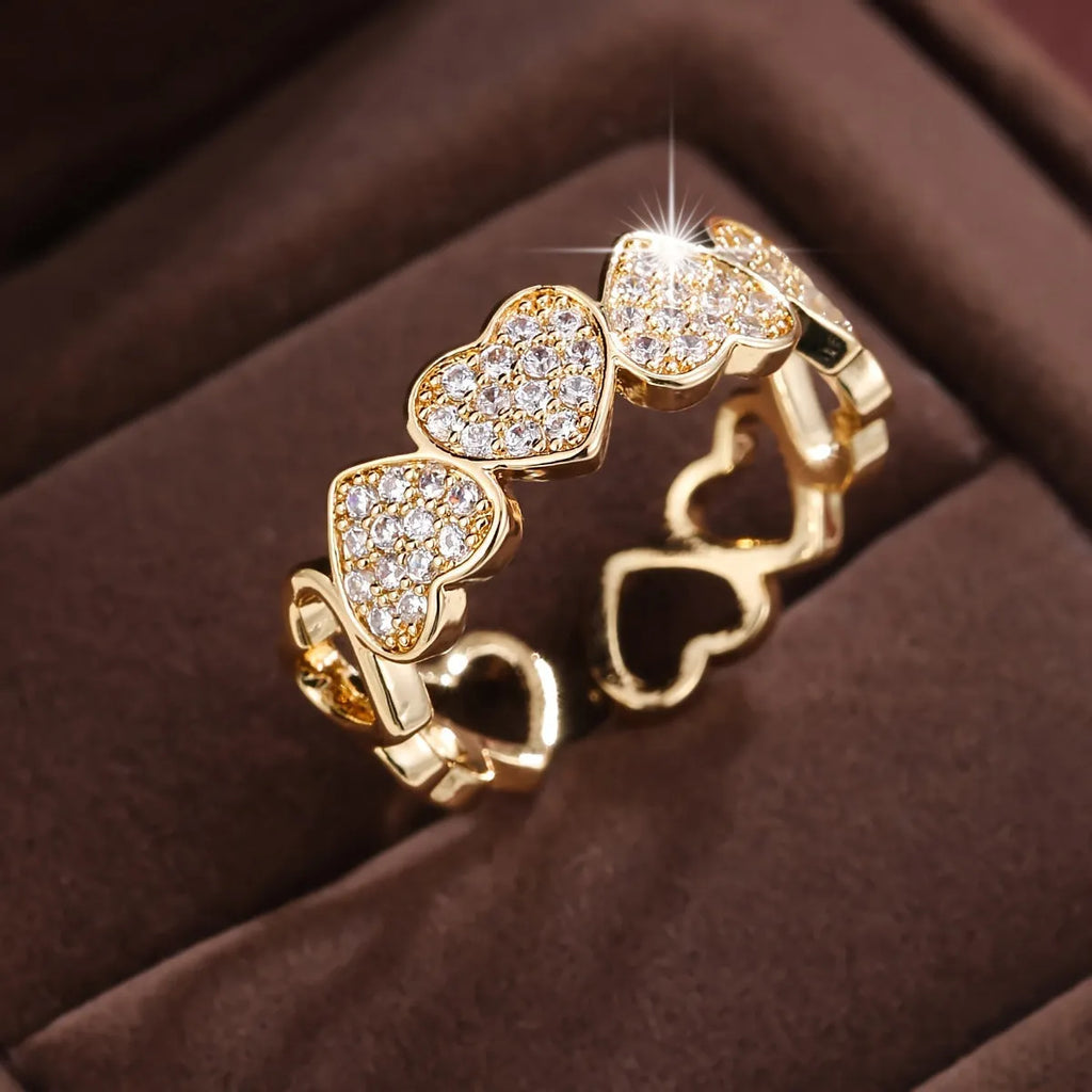 Geometric heart design adjustable opening couples ring in gold or silver colour options