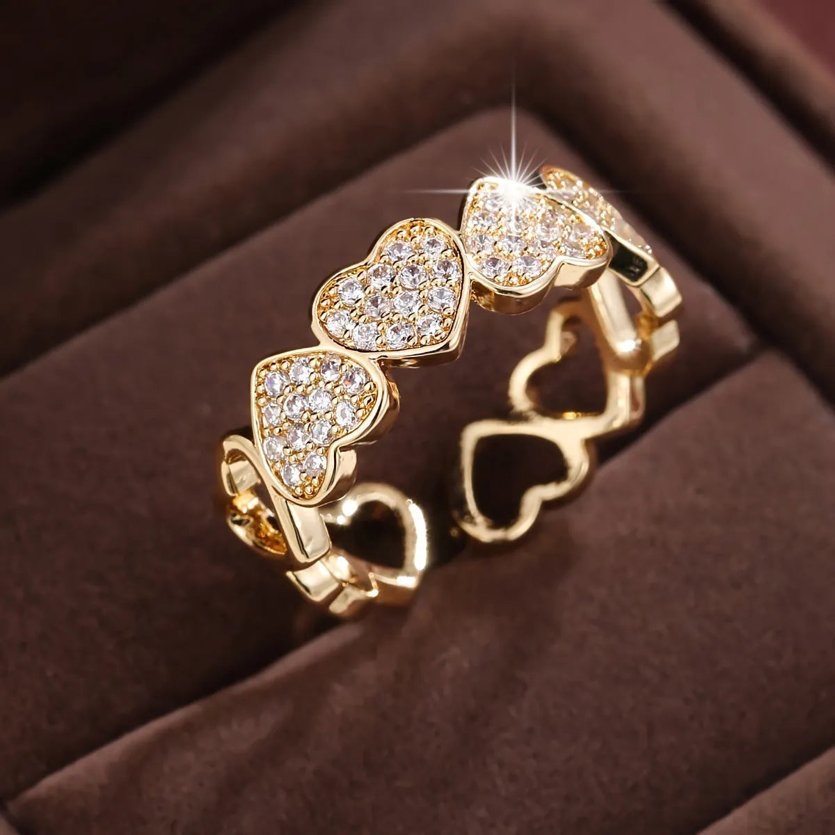 Geometric heart design adjustable opening couples ring in gold or silver colour options