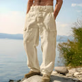 Men's cotton wide-leg casual trousers in light army green colour showing relaxed fit and mid-waist design