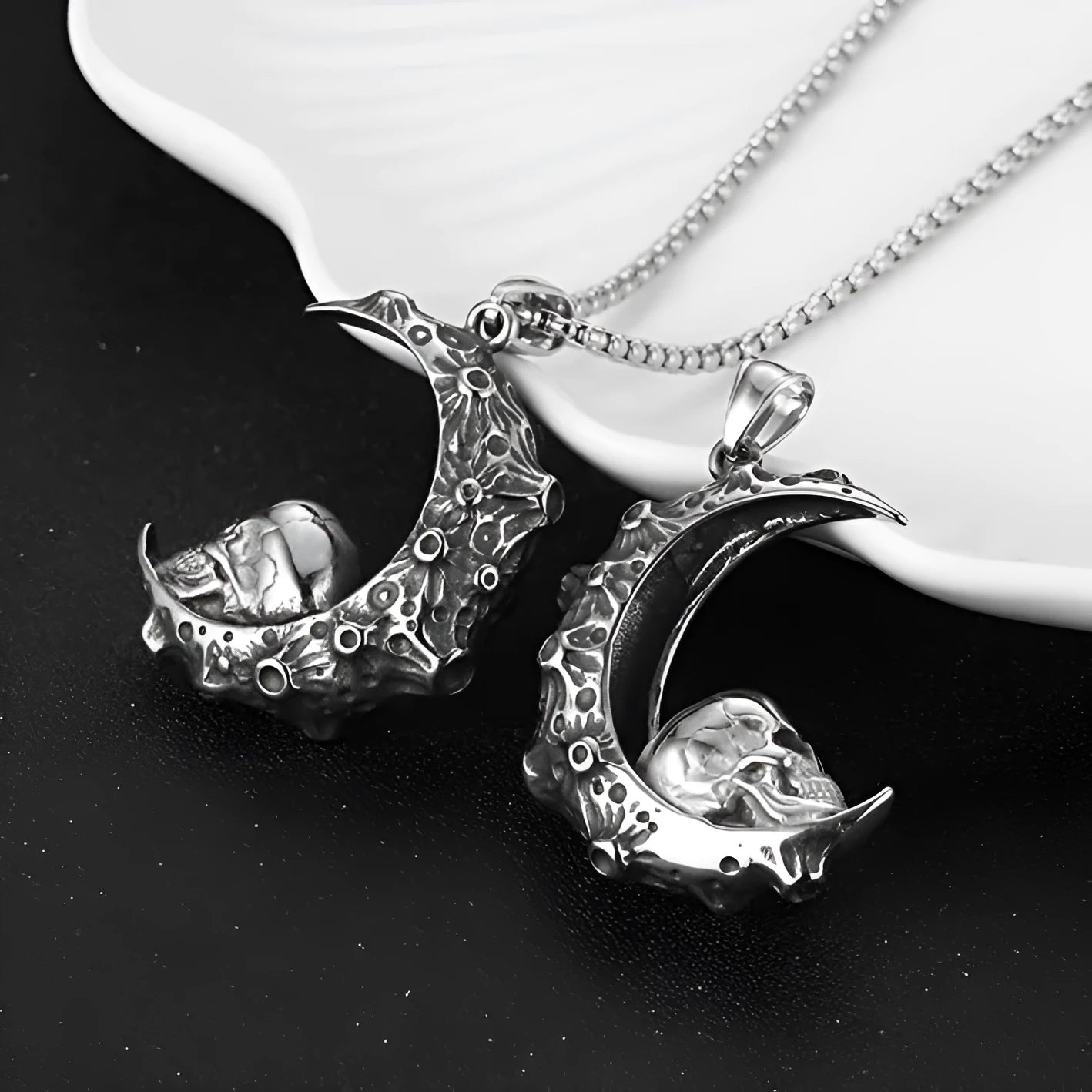 Men's silver skull pendant necklace with stainless steel chain in six sports style designs