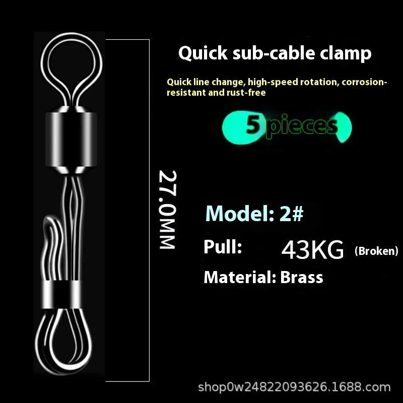 Brass quick change barrel swivel fishing tackle with 8-word ring for fast line changes.