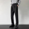 Men's straight-leg suit trousers in apricot and black colours with loose fit design