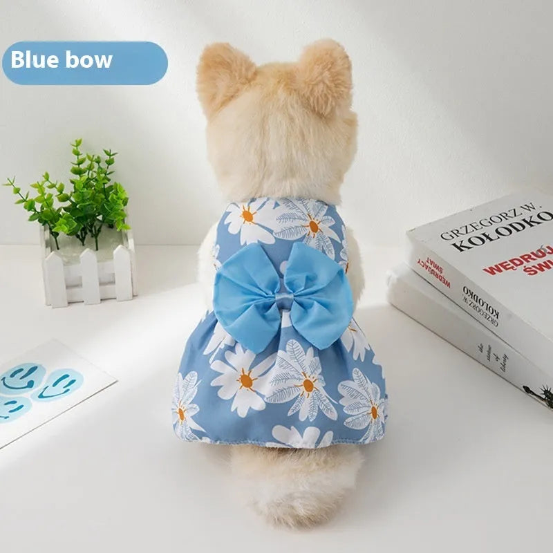 Ultra-thin floral butterfly knot pet dress for dogs and cats in summer with five bow colour options