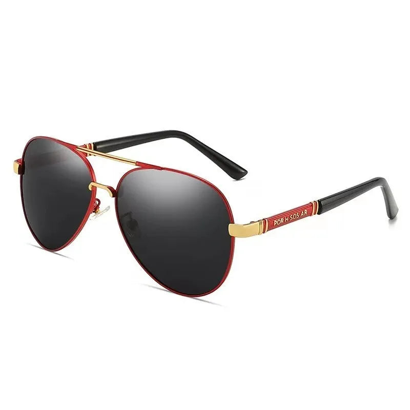 Men's metal frame polarised sunglasses in gold, black, or silver with decorative dragon and phoenix details.