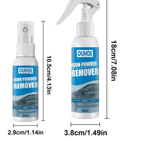 Automotive iron powder rust spray with blue square sponge and towel applicators in 30ml and 100ml sizes