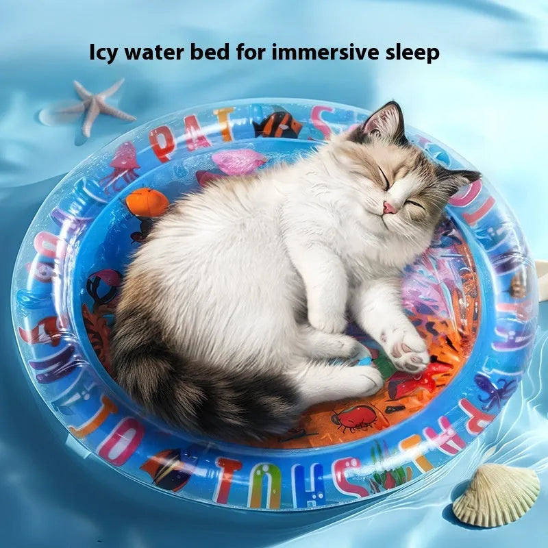 PVC inflatable pet water cooling mattress with dolphin design
