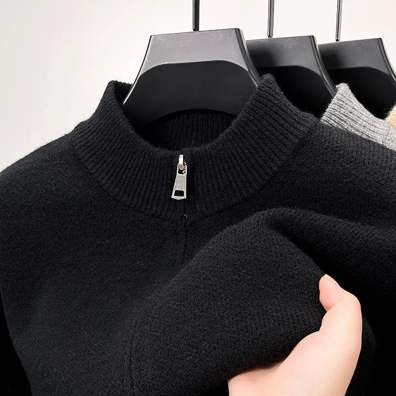 Men's high-stand collar knitted cardigan with zipper front in loose fit design