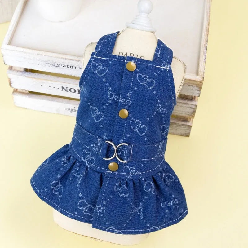 Denim princess dress for Teddy Bichon dog in bracket-skirt or bracket-T styles