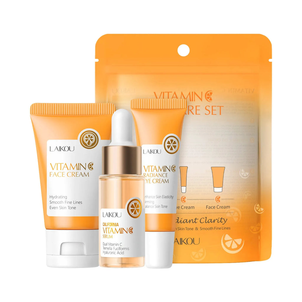 Laikou Vitamin C skin care set 3-piece set with facial cleanser, essence, and eye cream