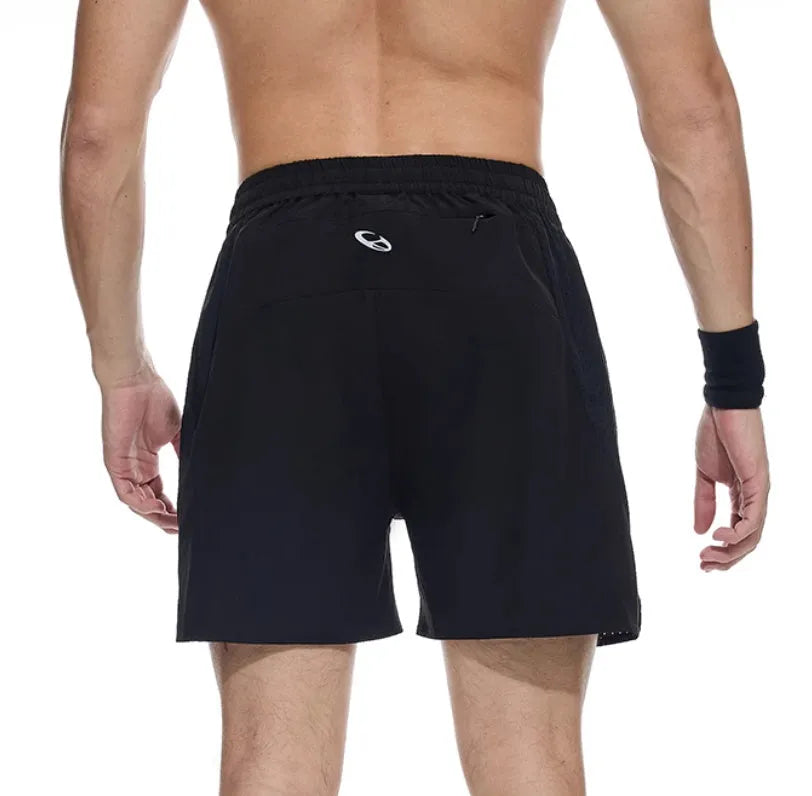 Men's black running shorts with laser stitching detail and stretch fabric for athletic training