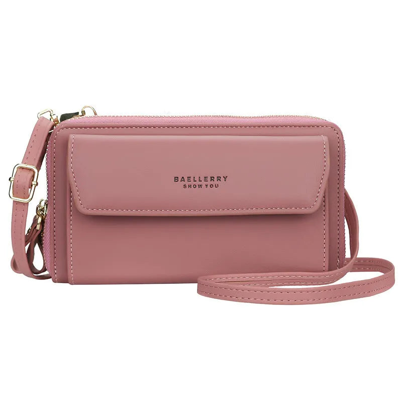 Red ladies messenger bag with double zipper and diagonal strap made from soft PU leather