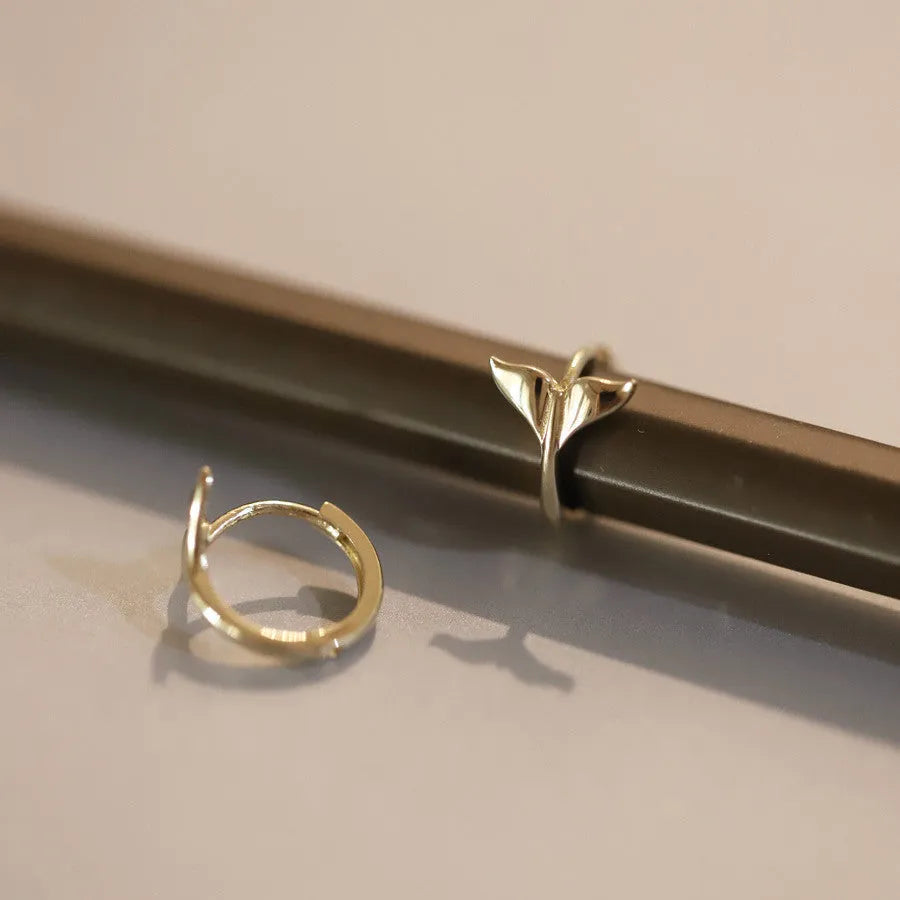 S925 sterling silver fishtail design earrings with gold colour plating and 8mm inner diameter