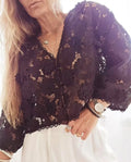 Women's white lace V-neck cardigan with three-dimensional floral decoration and long sleeves