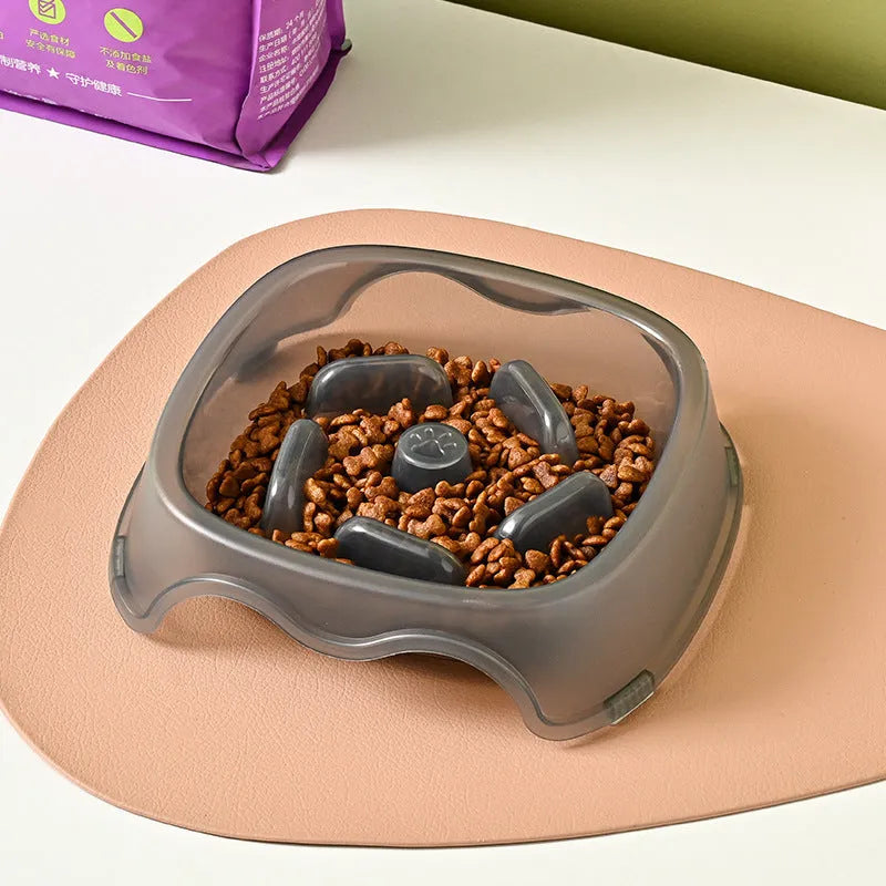 Pet dog slow feeder bowl in blue with anti-choking design for controlled feeding