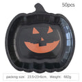 Black Halloween pumpkin design disposable paper plates in 9-inch size for parties