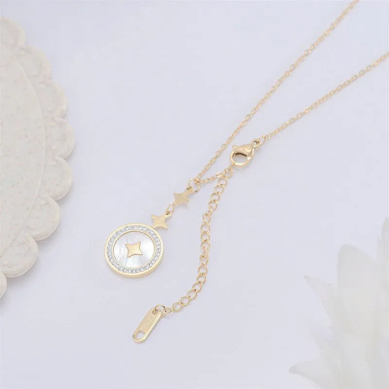 Women's titanium steel six-pointed star necklace with O-ring chain in gold or rose gold colour