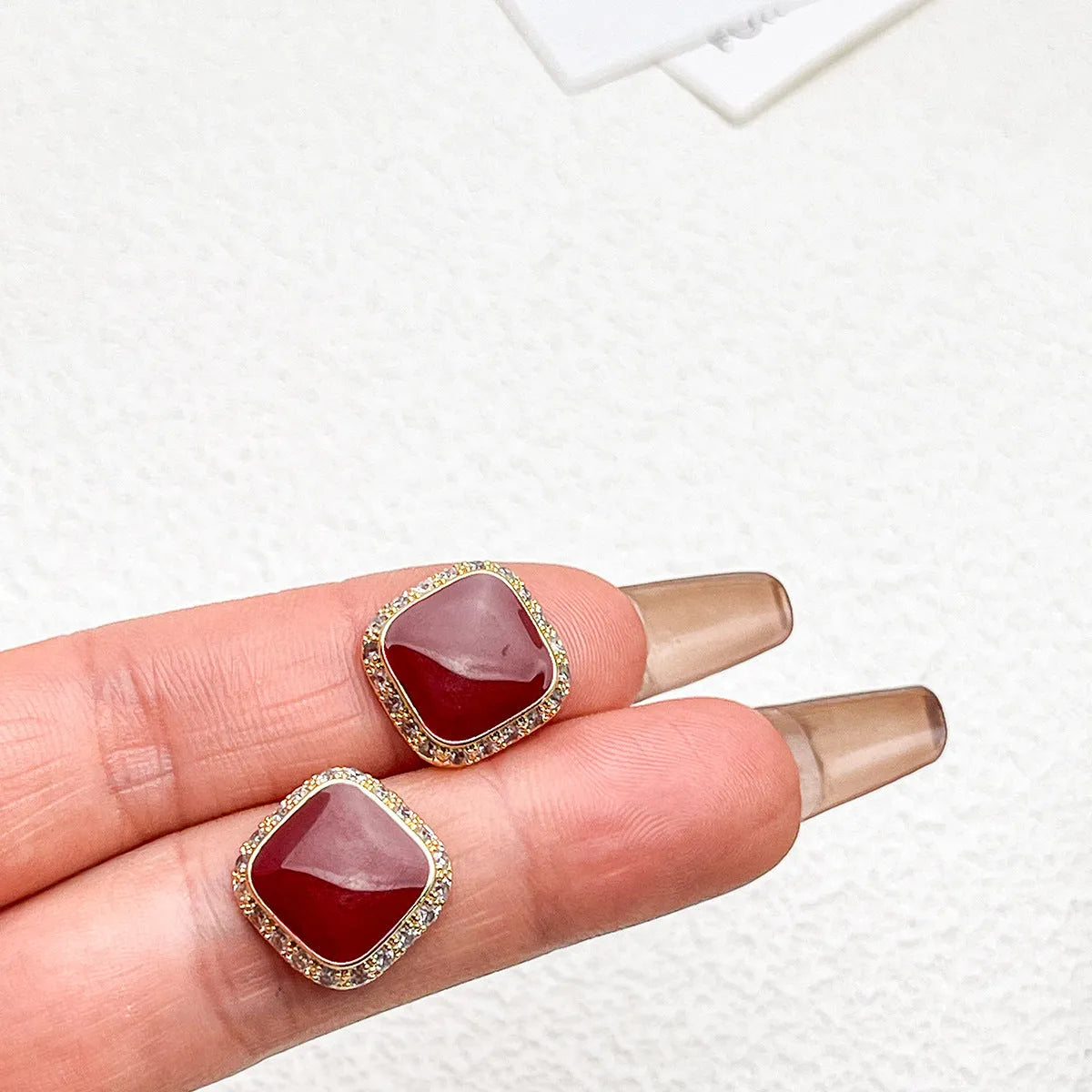 Retro red square alloy earrings geometric shape women's jewellery