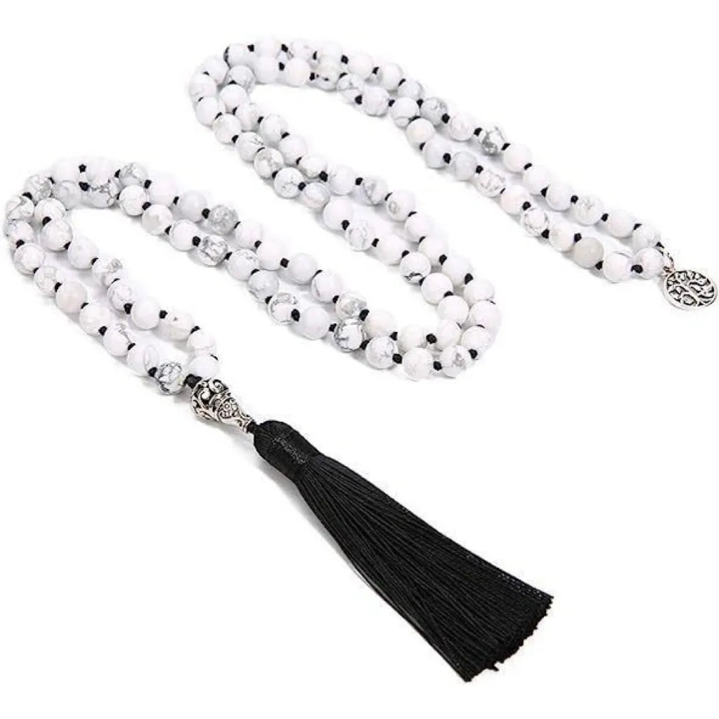 Handmade knotted natural stone bead necklace with 8mm beads in one of 12 colour options.