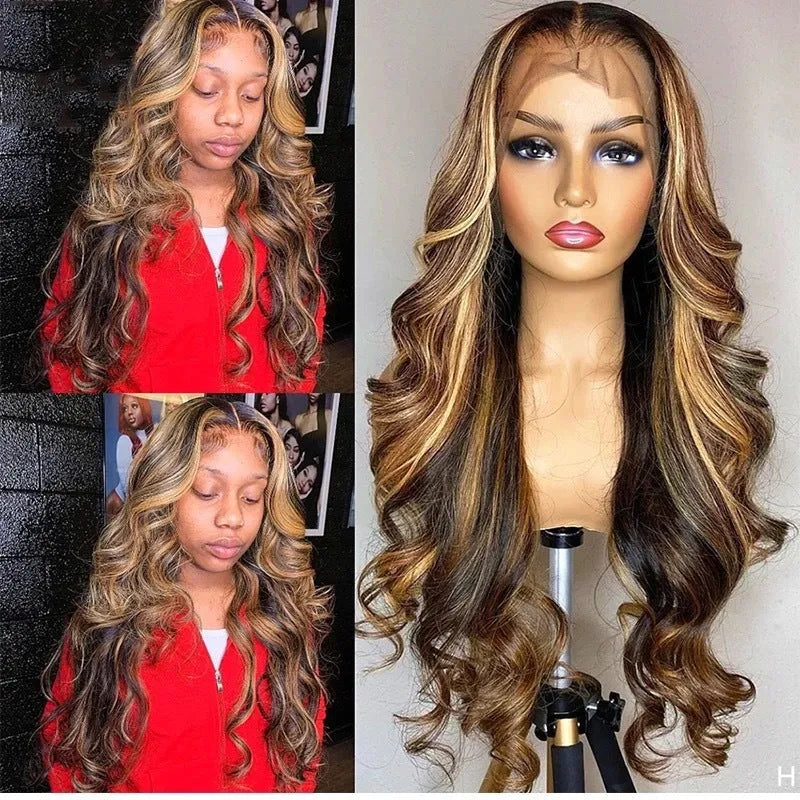 Front lace wig with long gradient curly hair and side bangs in high temperature fibre