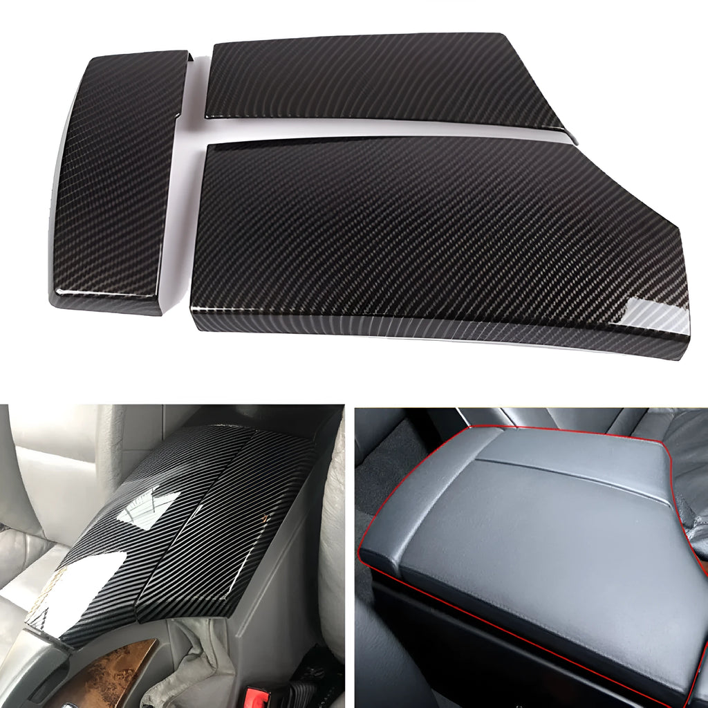 3-piece ABS carbon fibre pattern armrest box protective cover set for car centre console storage