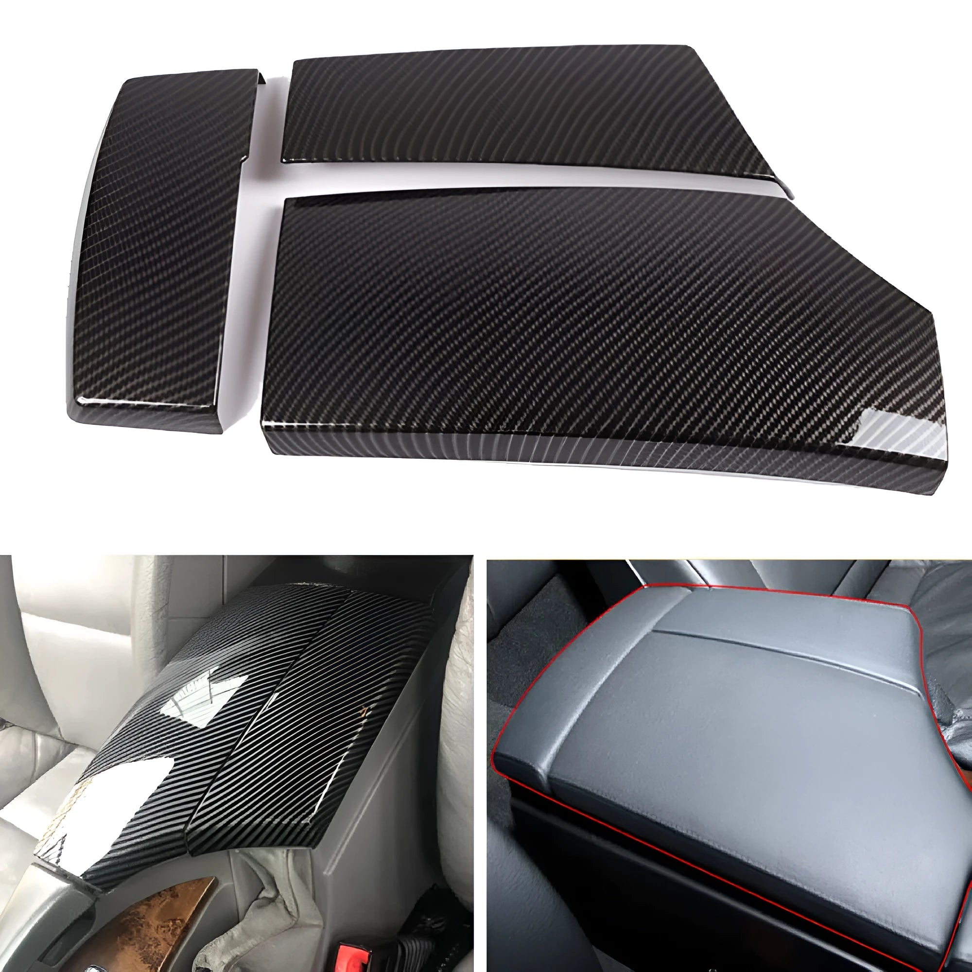 3-piece ABS carbon fibre pattern armrest box protective cover set for car centre console storage