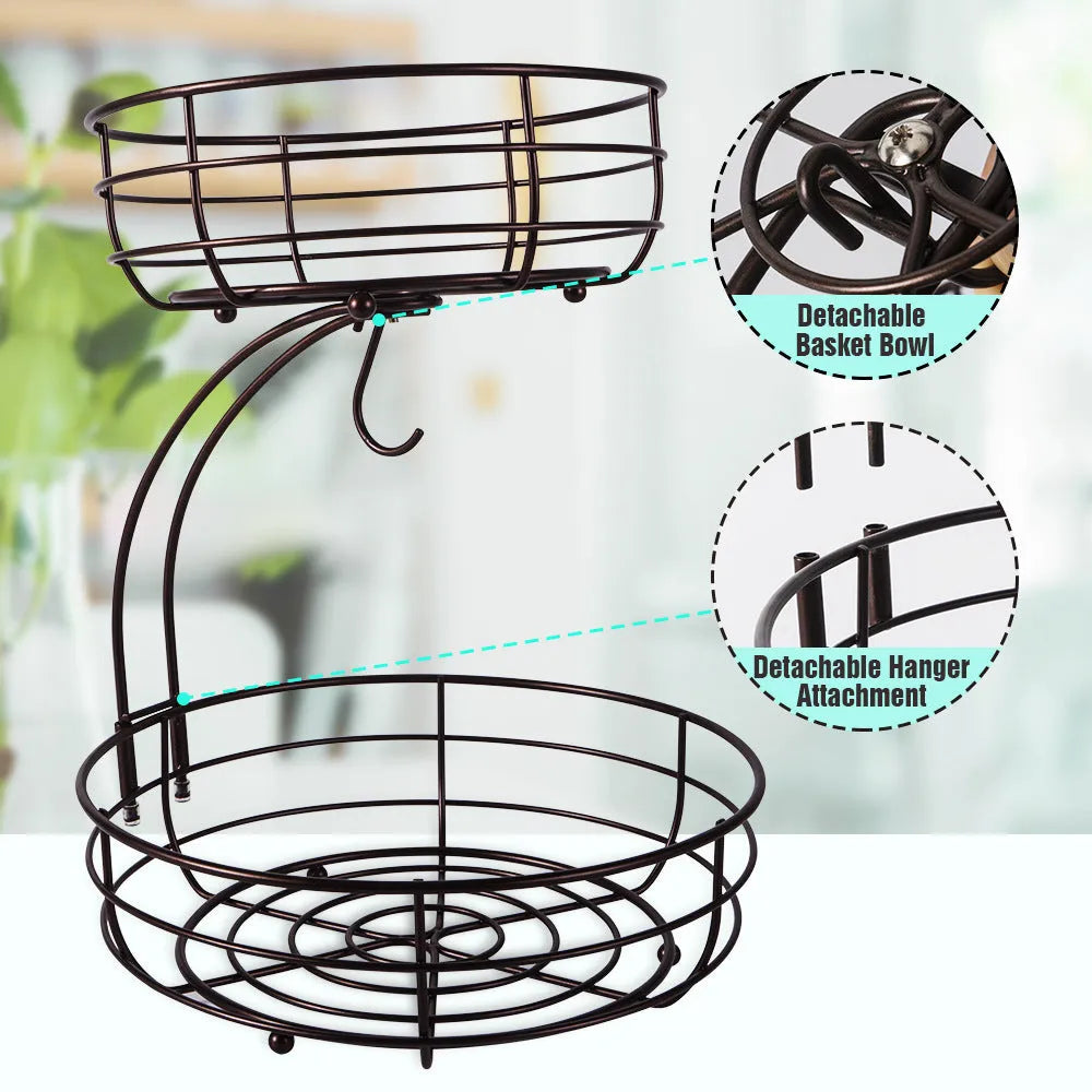 Black and gold double-layer wrought iron fruit basket for kitchen storage