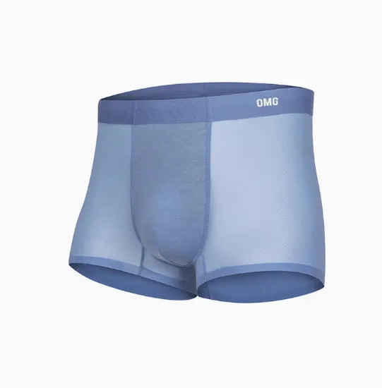 Men's seamless antibacterial fitness underwear shorts in a polyamide spandex blend on a grey background.