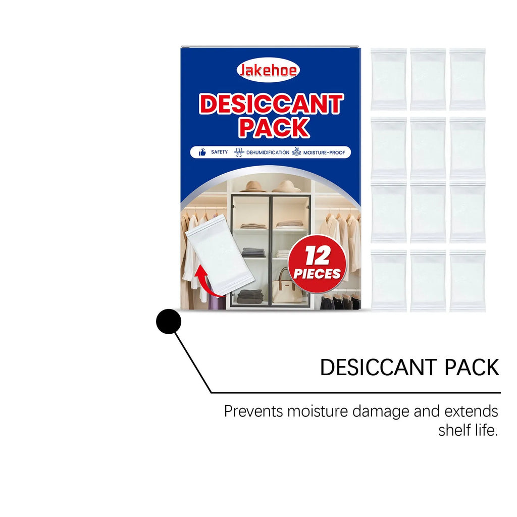 Twelve calcium chloride desiccant bags with wood pulp for household moisture control