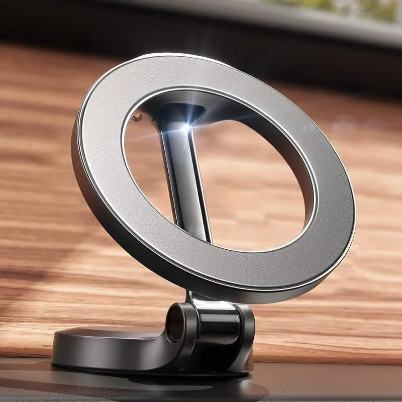 All-metal magnetic car phone mount in qian colour showing foldable dashboard design