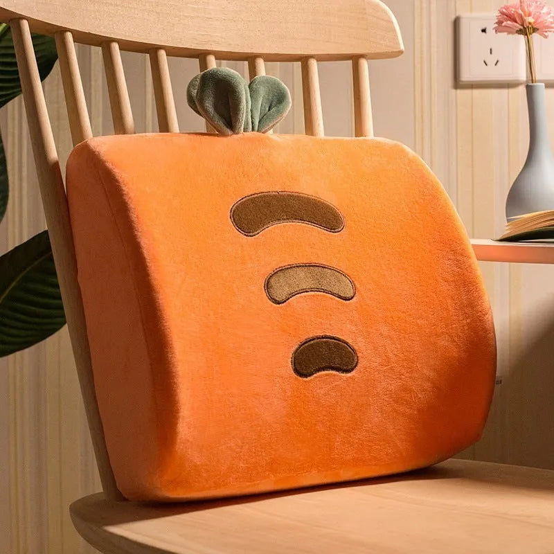 Car seat back cushion with removable memory foam core and cartoon print design options.