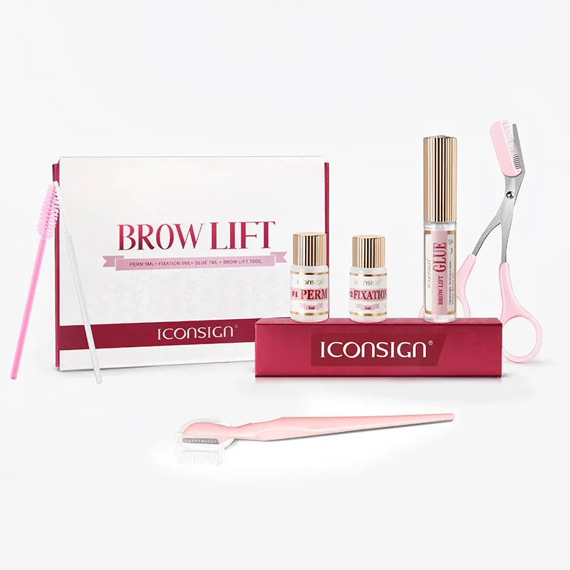 Pink eyebrow quick ironing suit with complete eyebrow perm styling kit for brow grooming