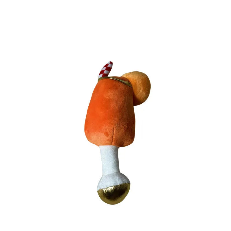 Yellow wine glass shaped plush dog toy with squeaker and teeth-cleaning feature