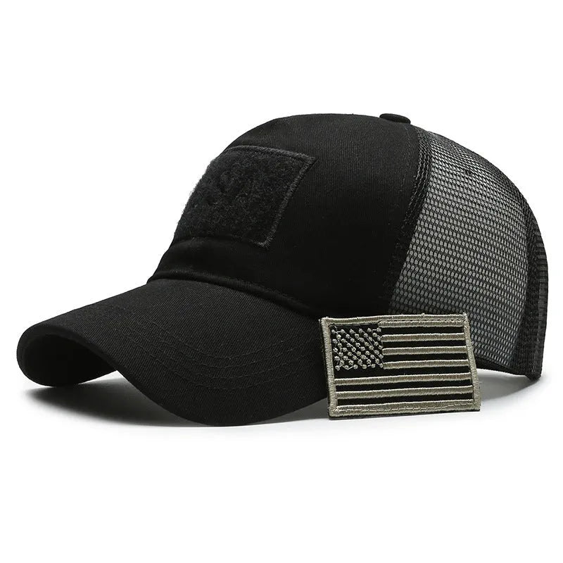 Tactical camouflage baseball hat with Velcro tear mark and adjustable strap in cotton fabric