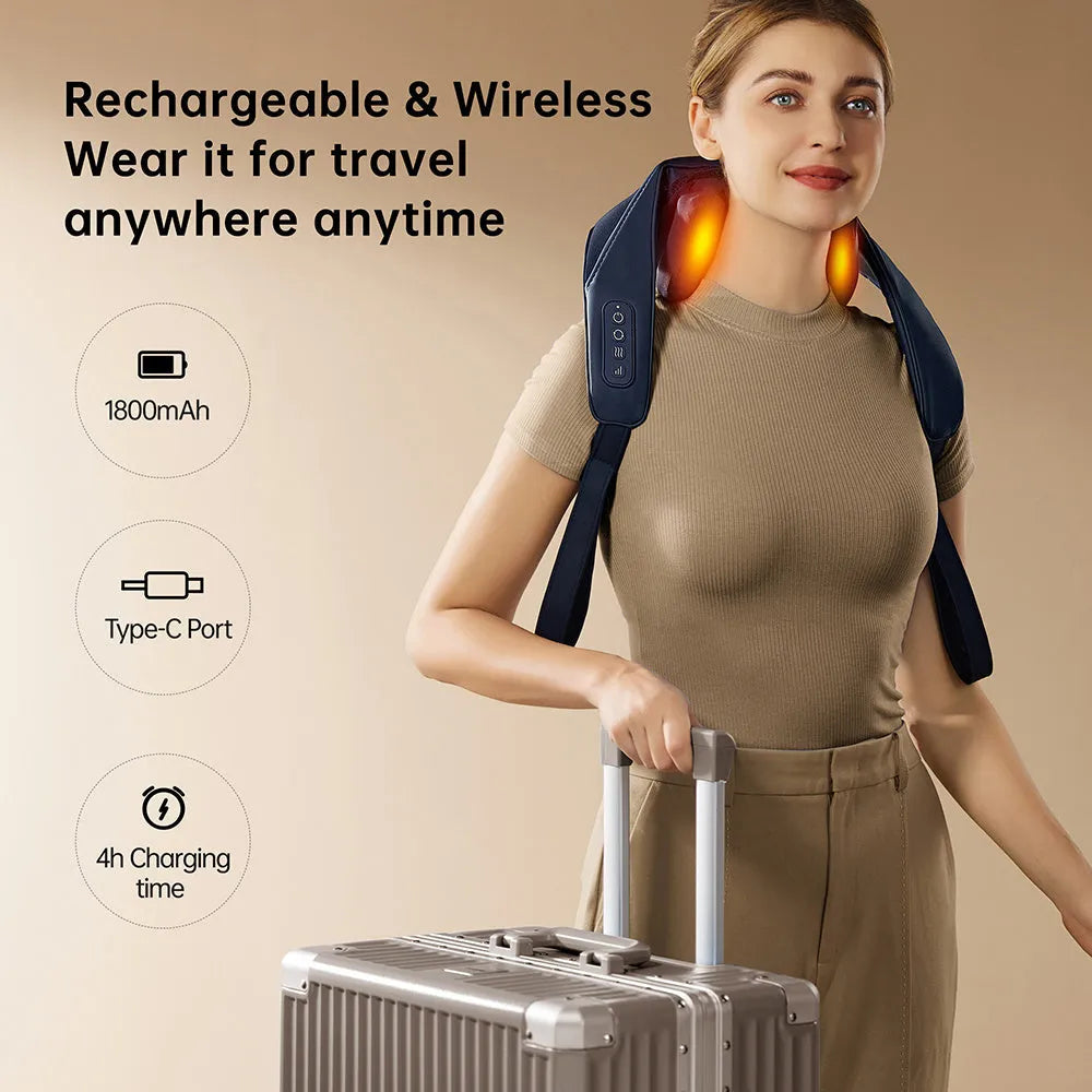 Kneading shoulder massager with heat therapy and 2 speed modes in blue colour