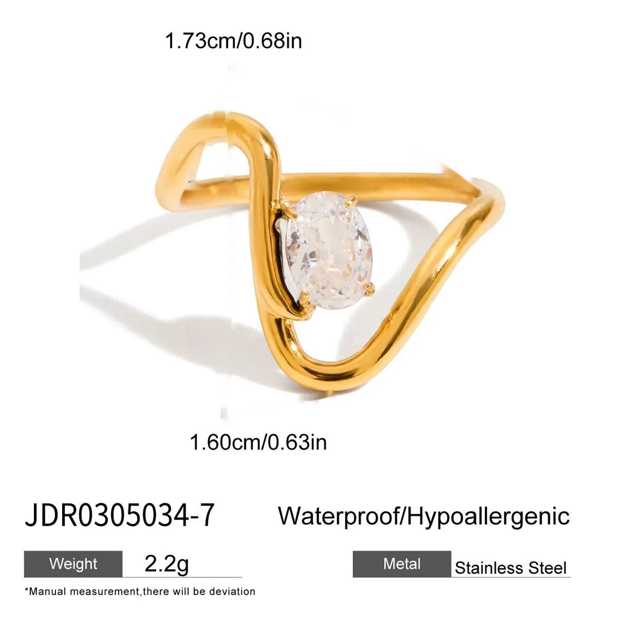 Geometric stainless steel zircon ring in European style on a grey background.