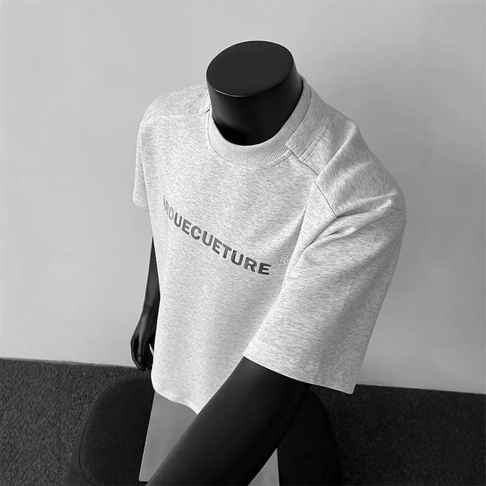 Men's short sleeve cotton shirt in loose fit pullover style with letter pattern