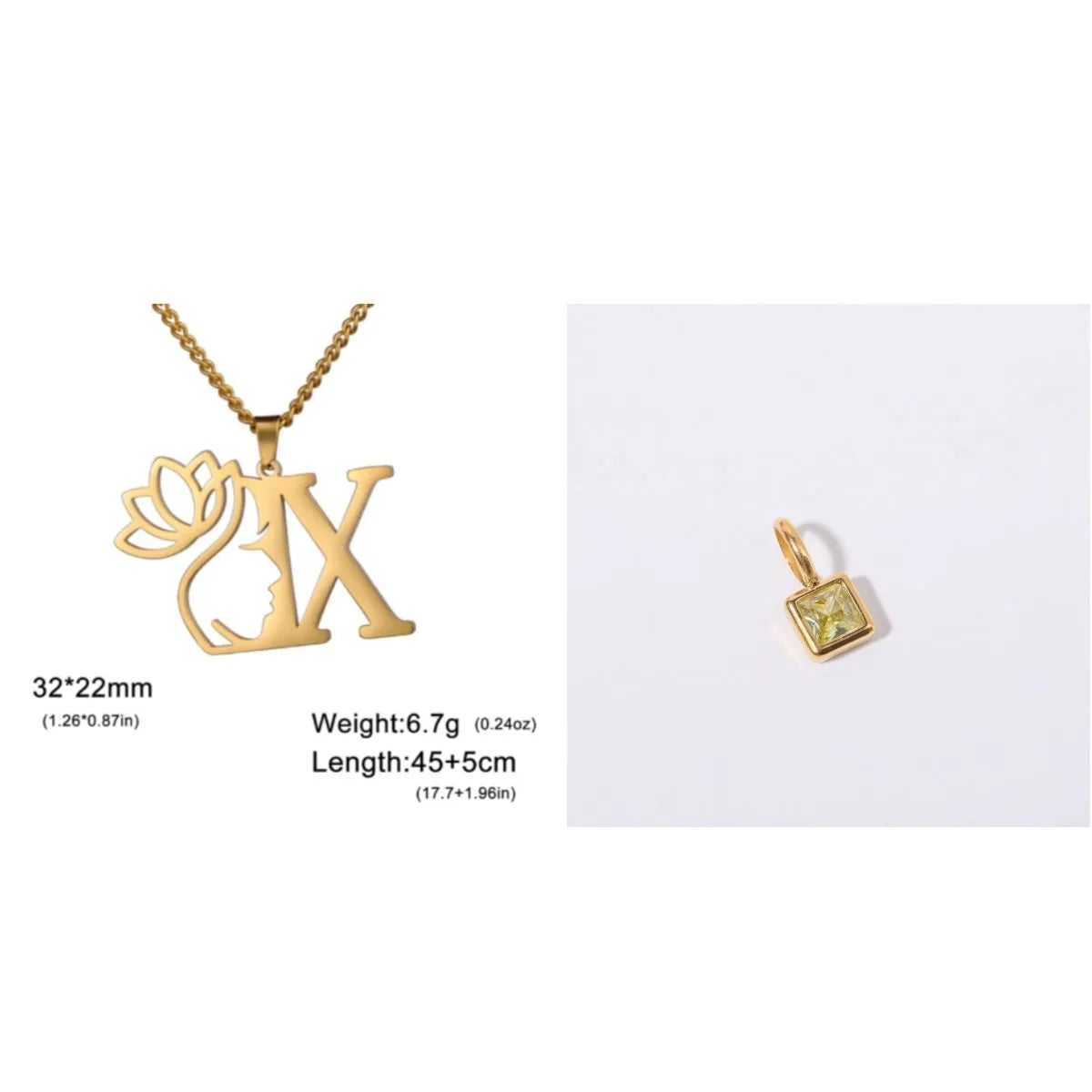 Stainless steel cross chain necklace with electroplated finish shown in gold and silver colour options