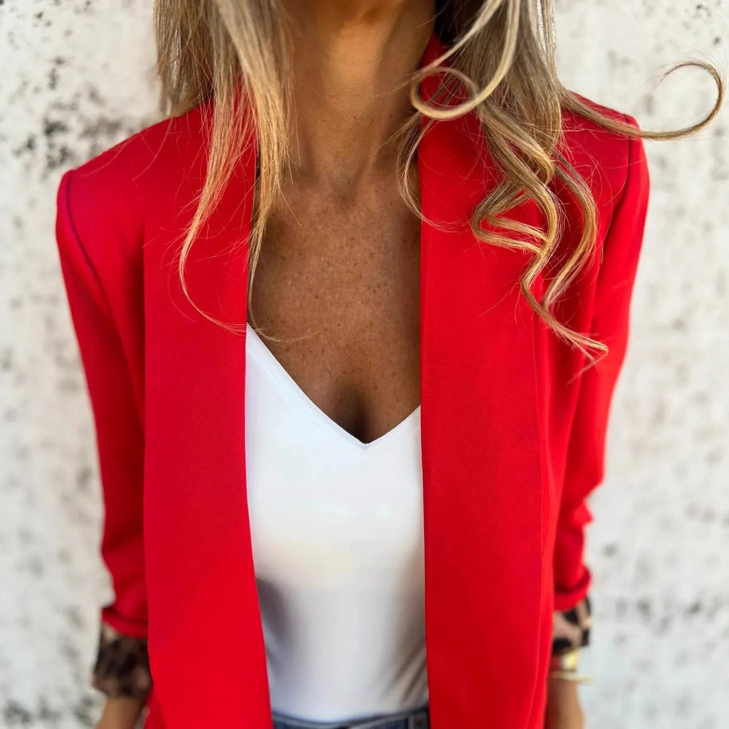 Black and red cheetah print slim fit lapel suit coat for women