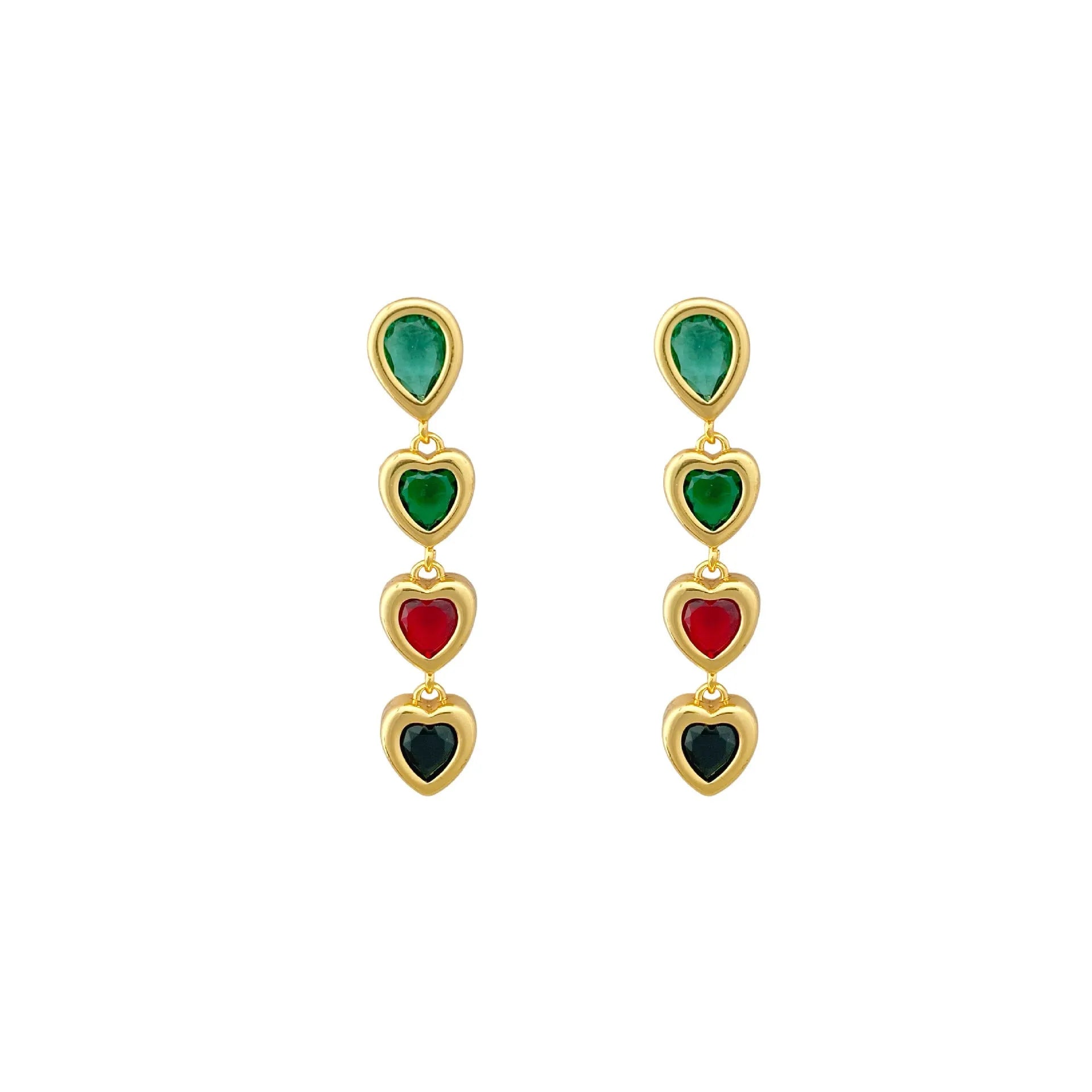 Heart pendant tassel ear clips in copper with inlaid zircon and European American style for women