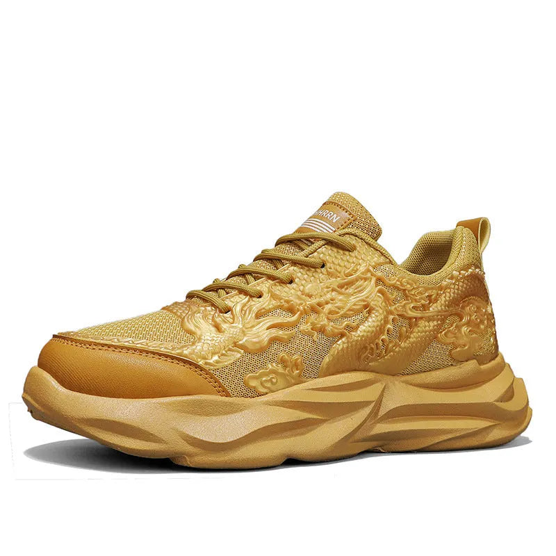 Casual Fly Knit sneakers in Chinese Dragon colour with rubber sole.