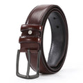 Men's black imitation leather business belt with an alloy pin buckle and laser logo elephant pattern.