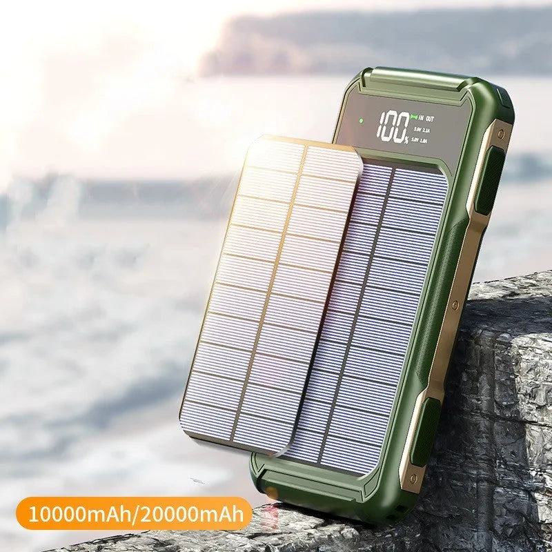 Military grade mobile power bank in black, green or orange showing 10000mAh and 20000mAh capacity options