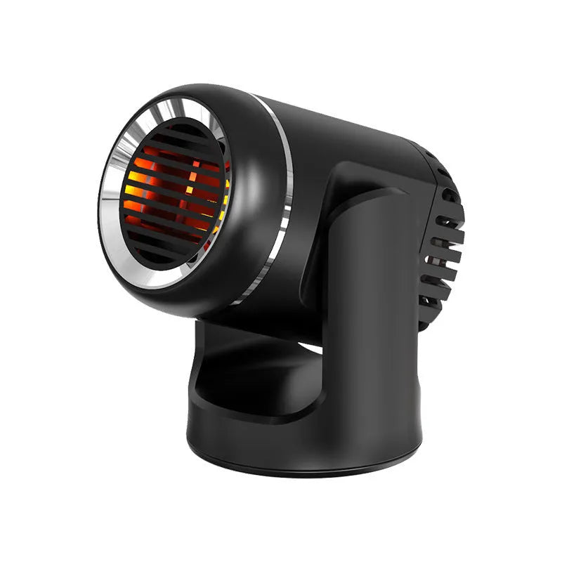 Black and white 12v car heater defroster with cold warm settings and 1.5m power cord