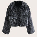Women's artificial fur coat with fur collar in six colour options including dog fur pattern