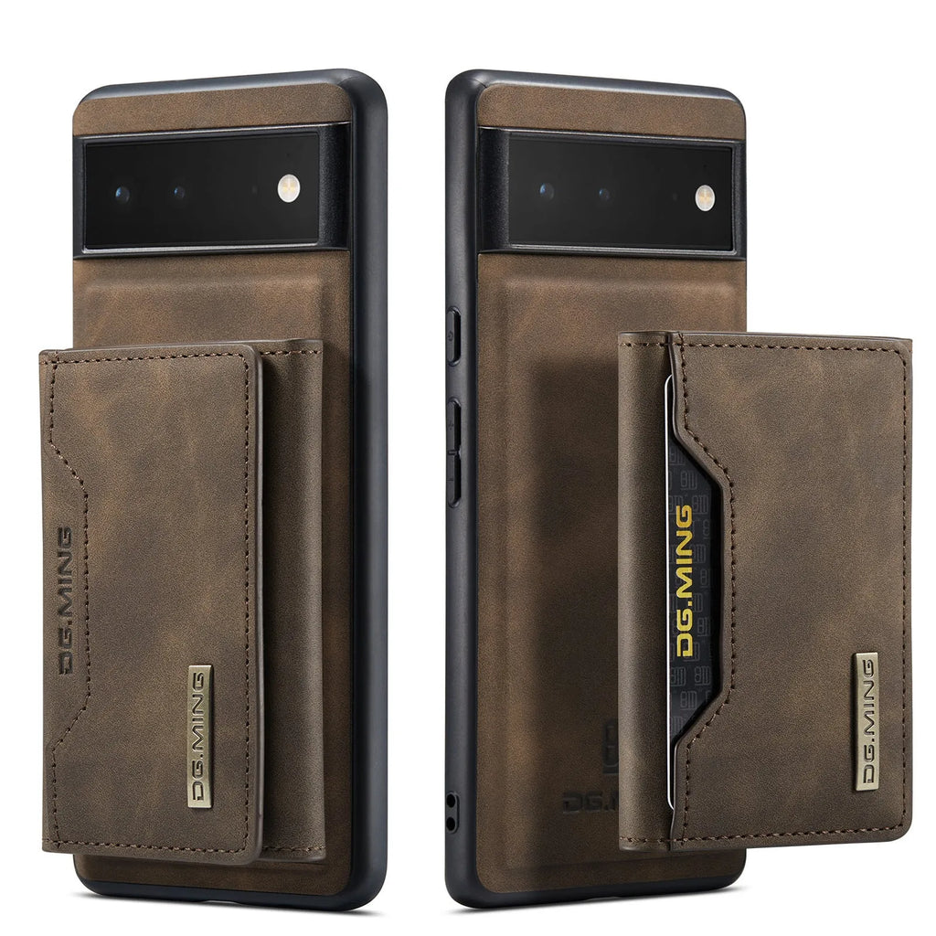 Leather magnetic card holder phone case in black for Pixel8Pro, hand-woven craft