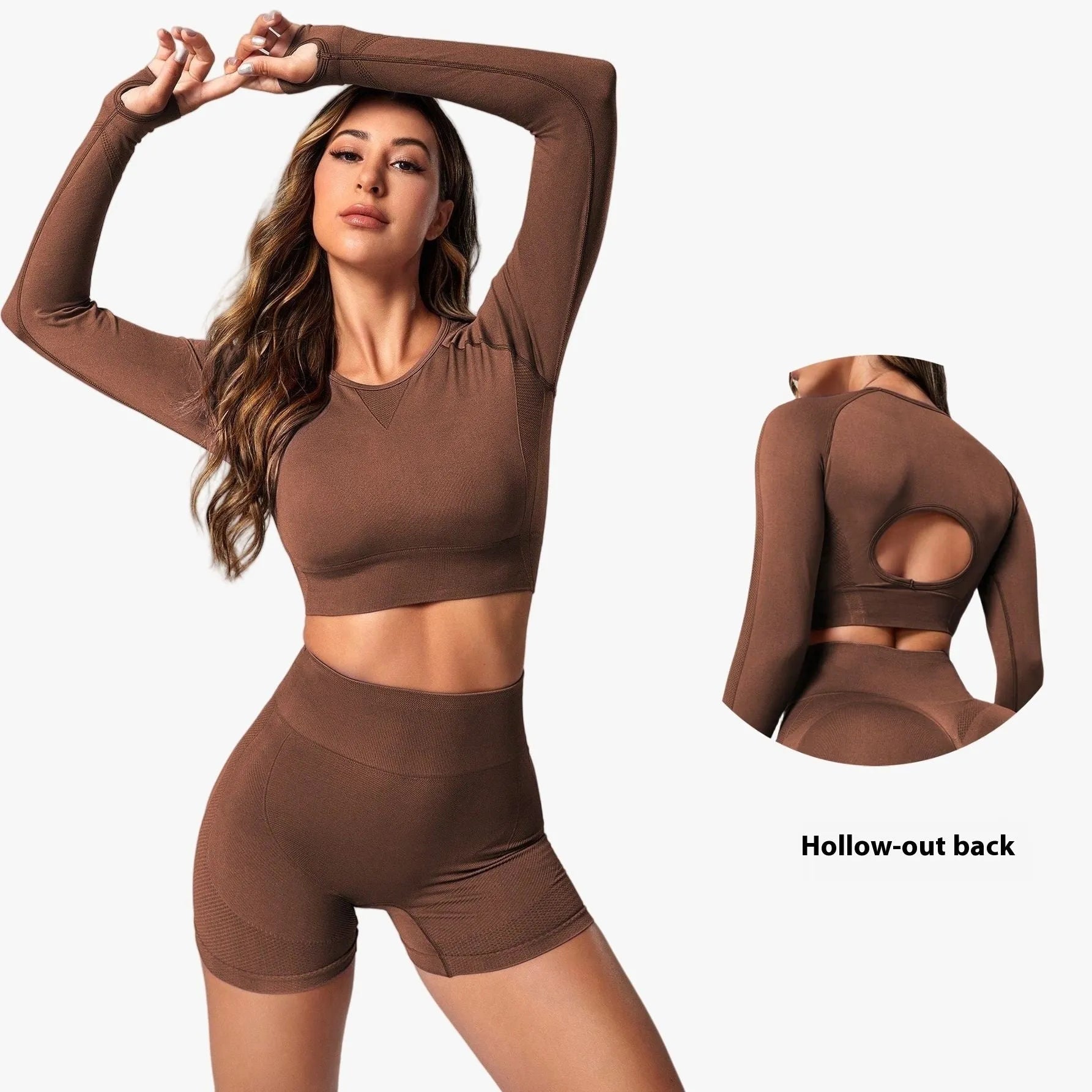 Women's black high waist yoga pants and long sleeve top set made from quick-dry fabric
