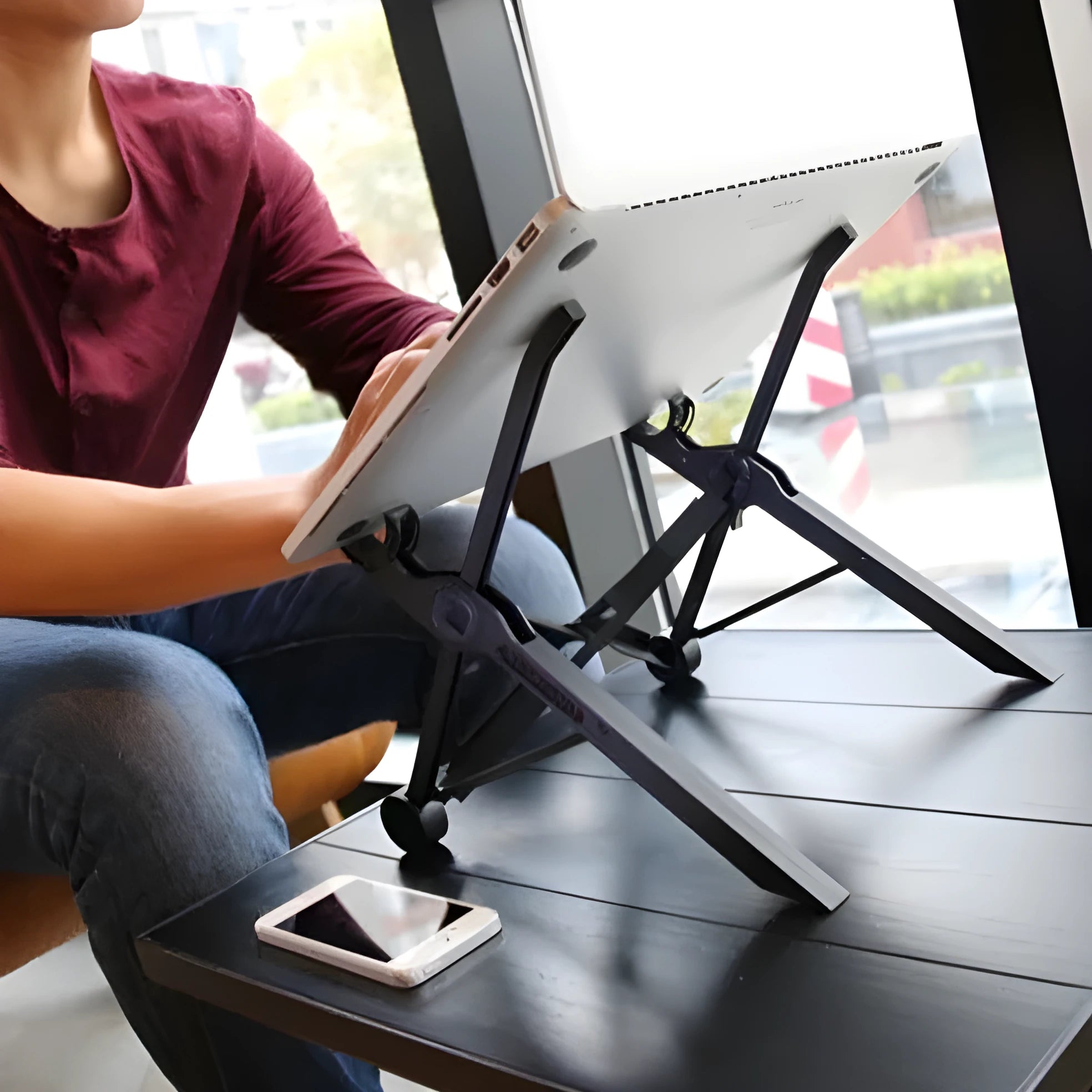 Sagacious black portable folding laptop bracket with carrying case