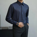 Men's Korean style long sleeve shirt in black with Japanese retro design and loose fit
