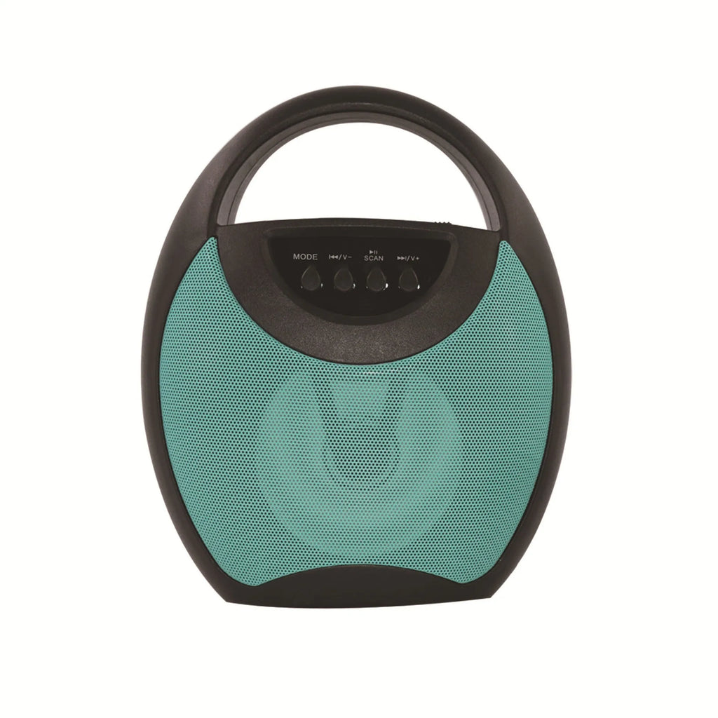Portable Bluetooth speaker in black, blue, or pink colour with USB and SD card slots